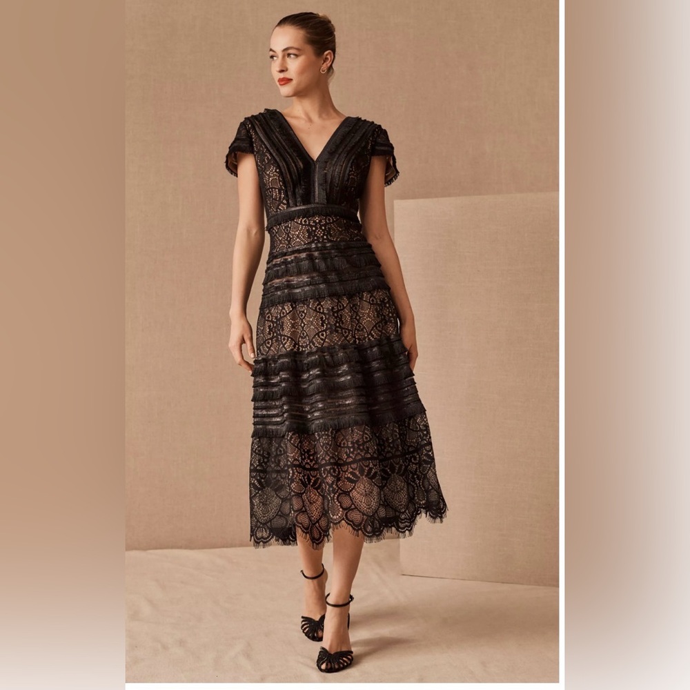 Tadashi Shoji Black Lace Midi Dress